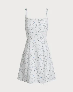 White Floral Square Neck Slip Mini Dress