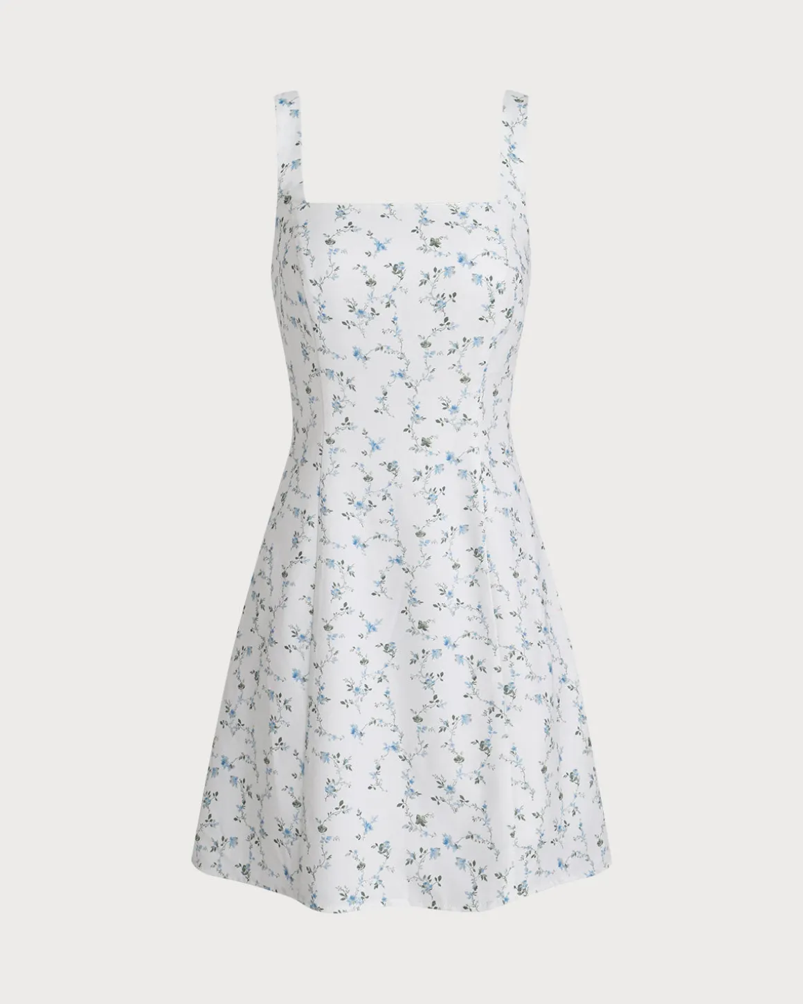 White Floral Square Neck Slip Mini Dress