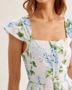 White Floral Square Neck Mini Dress