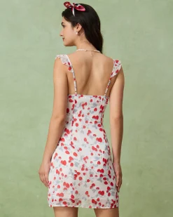 White Floral V Neck Ruffle Mini Dress