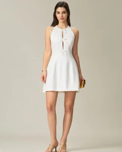 White Halter Backless Mini Dress