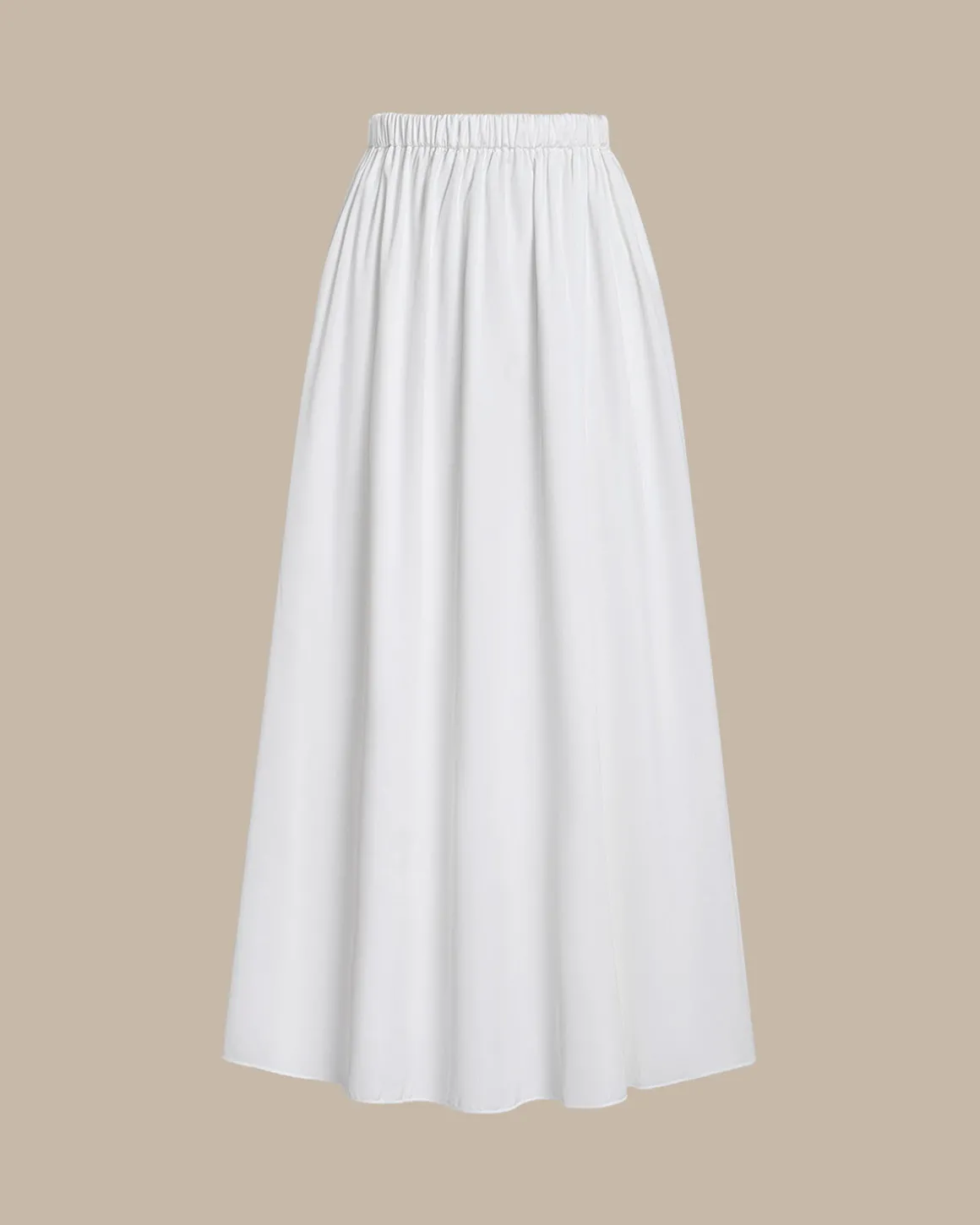 White High Waisted Elastic Waist Midi Skirt