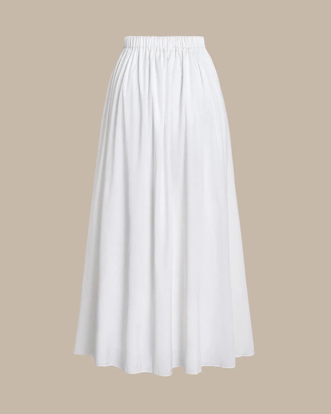 White High Waisted Elastic Waist Midi Skirt