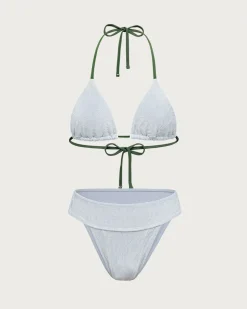White Jacquard Contrast Bikini Set