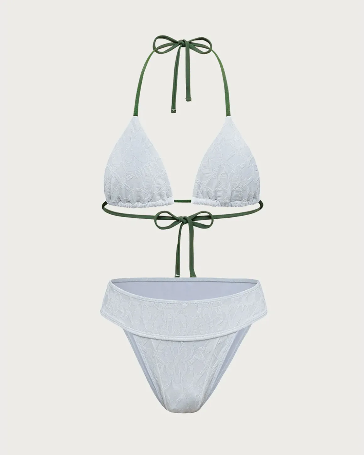White Jacquard Contrast Bikini Set