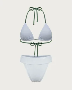 White Jacquard Contrast Bikini Set