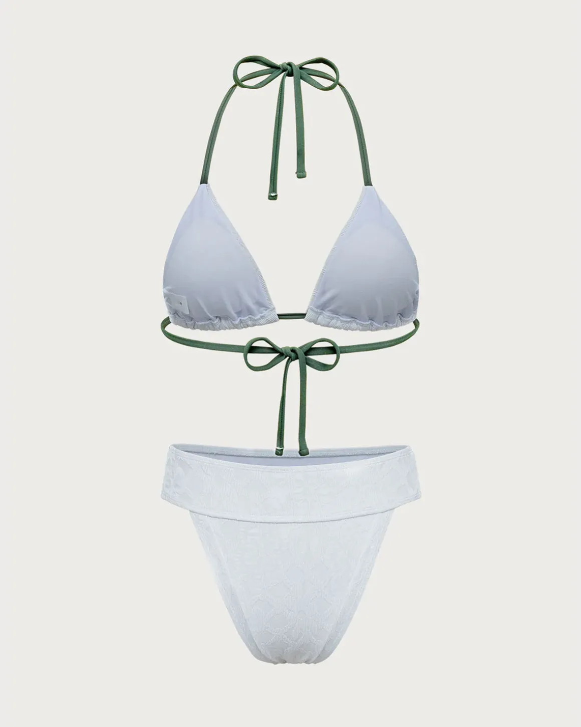 White Jacquard Contrast Bikini Set