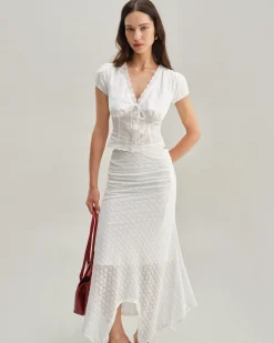 White Jacquard Mermaid Midi Skirt