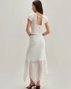 White Jacquard Mermaid Midi Skirt