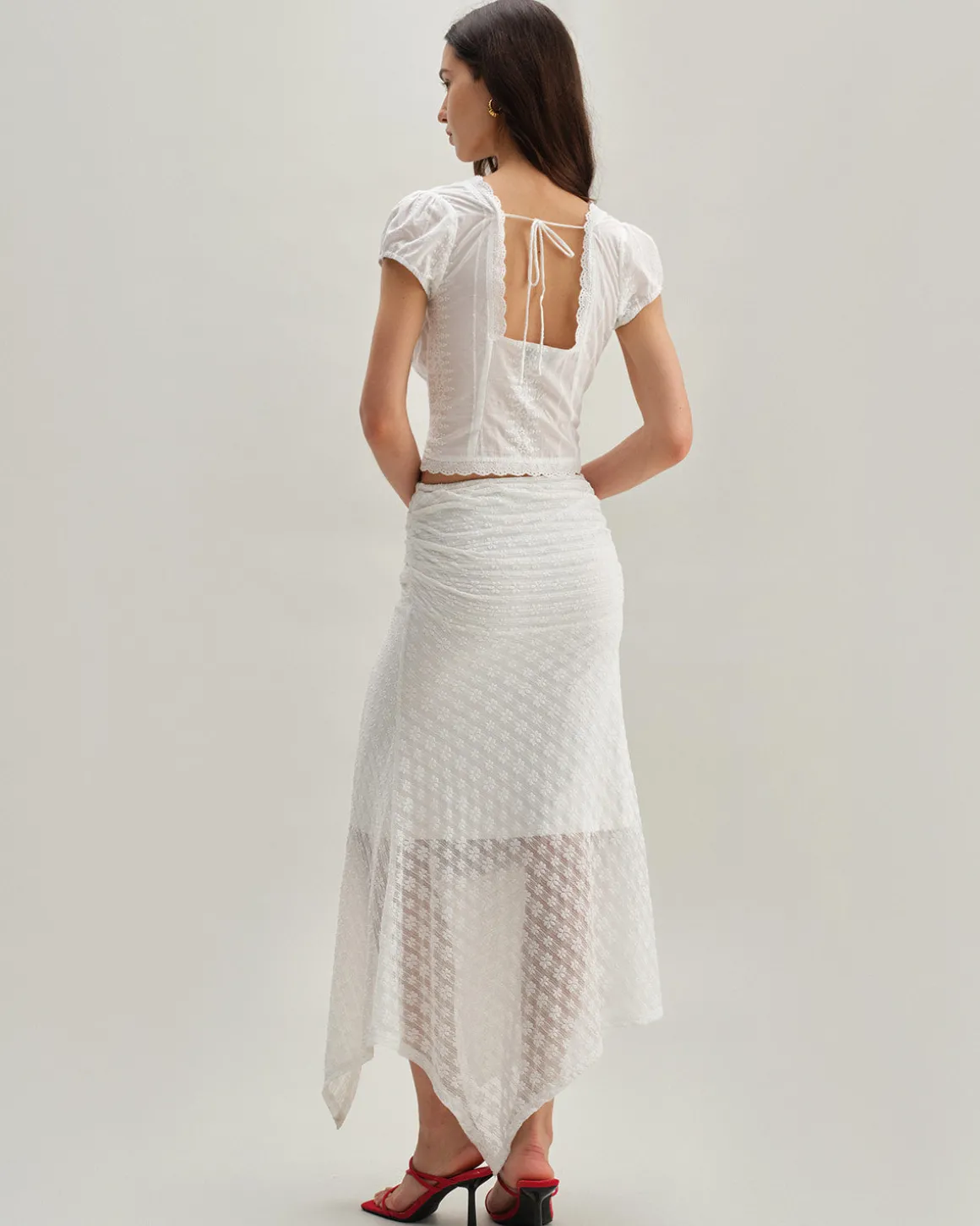 White Jacquard Mermaid Midi Skirt