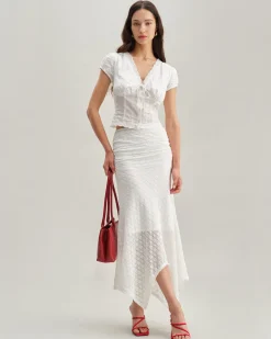 White Jacquard Mermaid Midi Skirt