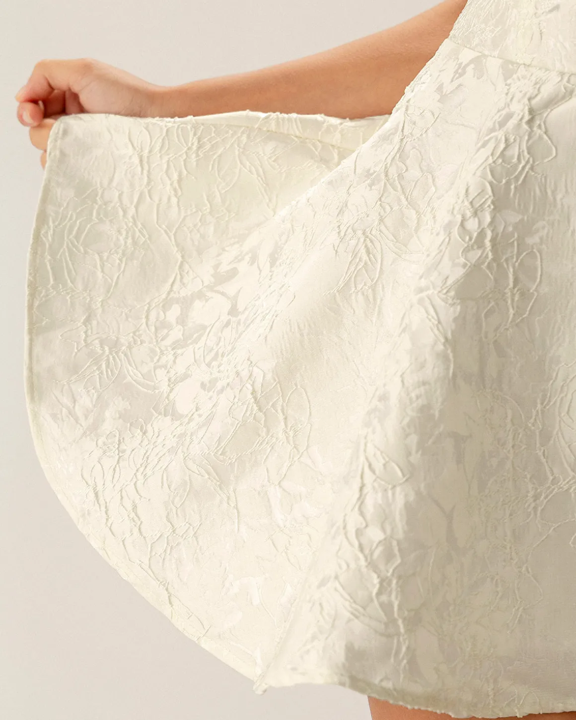 White Jacquard Ruched Slip Mini Dress