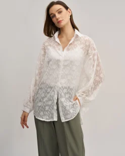 White Jacquard See Through Shirt