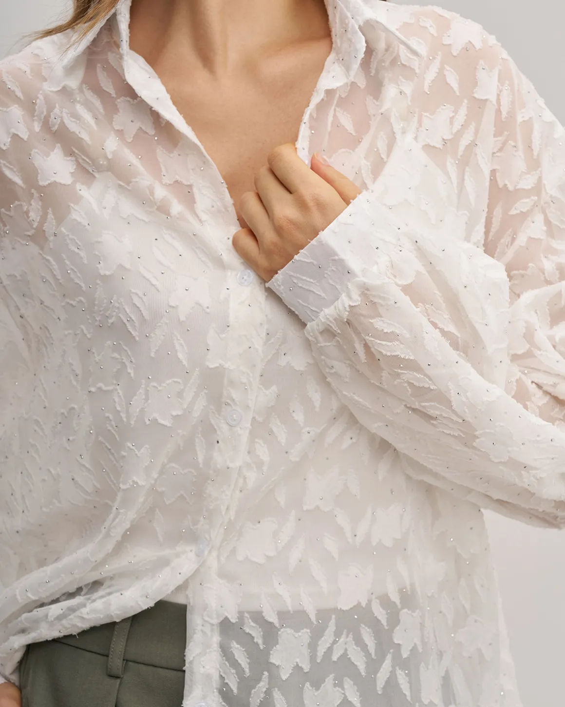 White Jacquard See Through Shirt