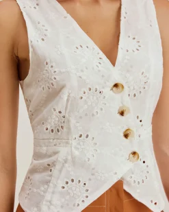 White Jacquard Single Breasted Vest