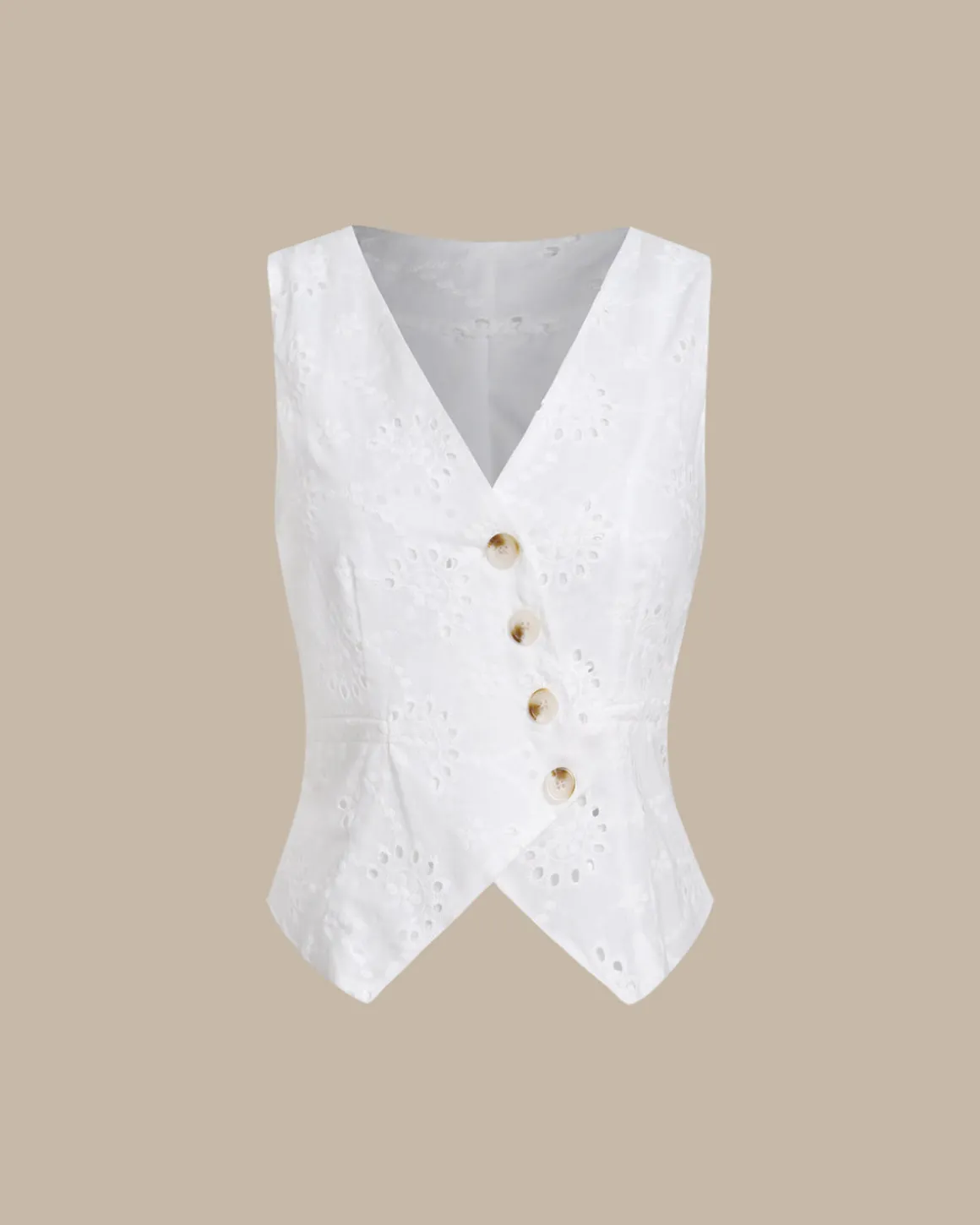 White Jacquard Single Breasted Vest