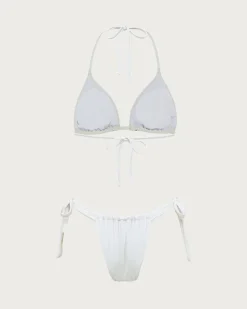 White Knit Tropical Print Bikini Set