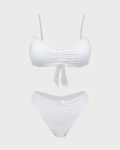 White Knitted Wave Textured Bikini Set