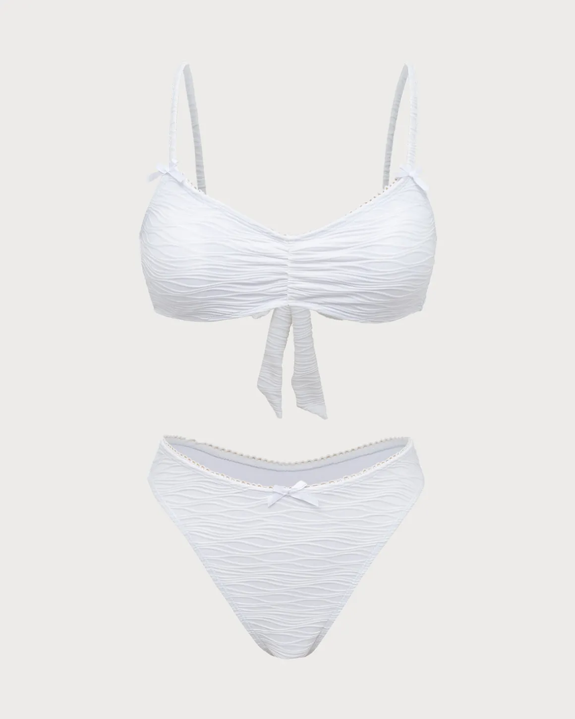 White Knitted Wave Textured Bikini Set