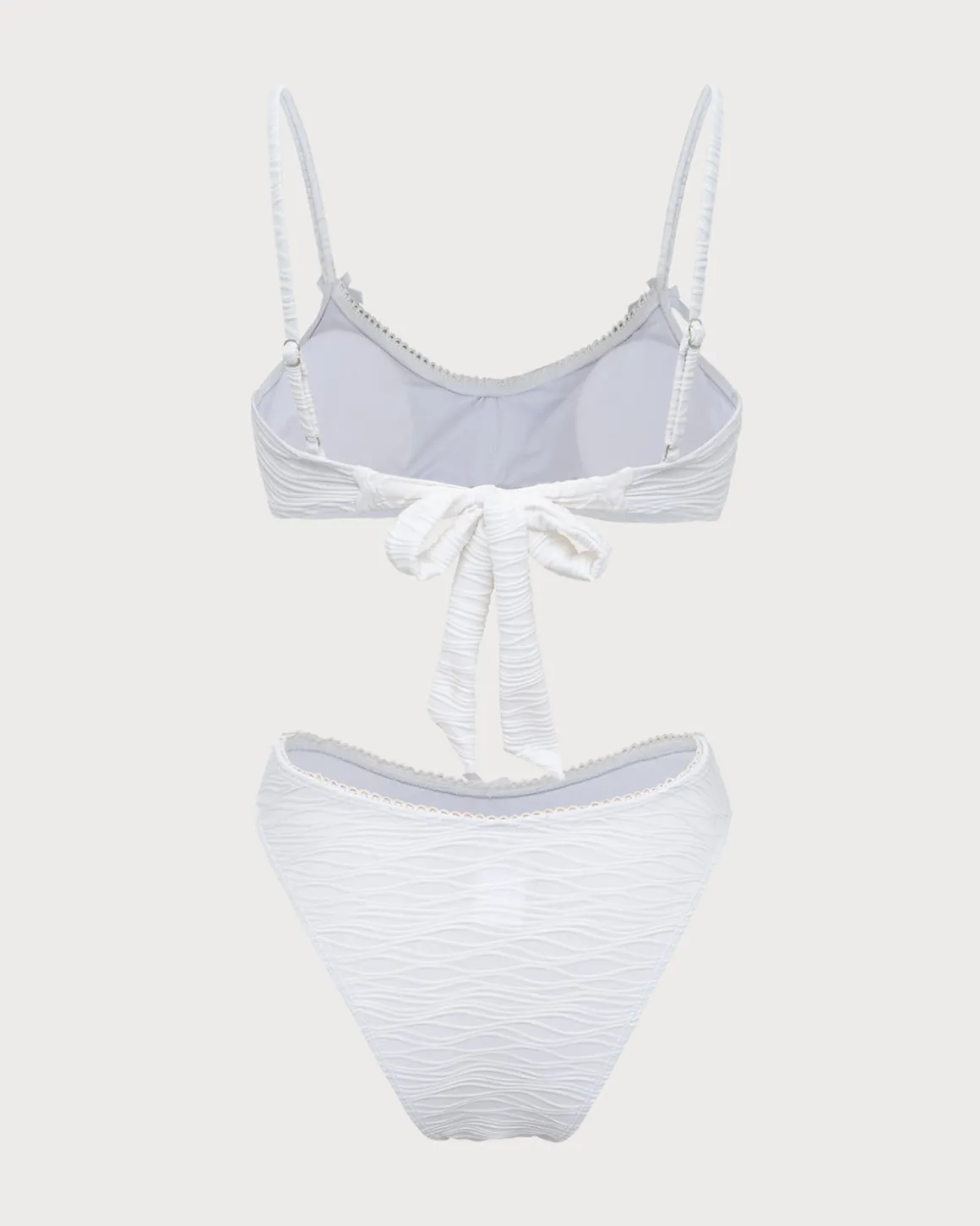 White Knitted Wave Textured Bikini Set