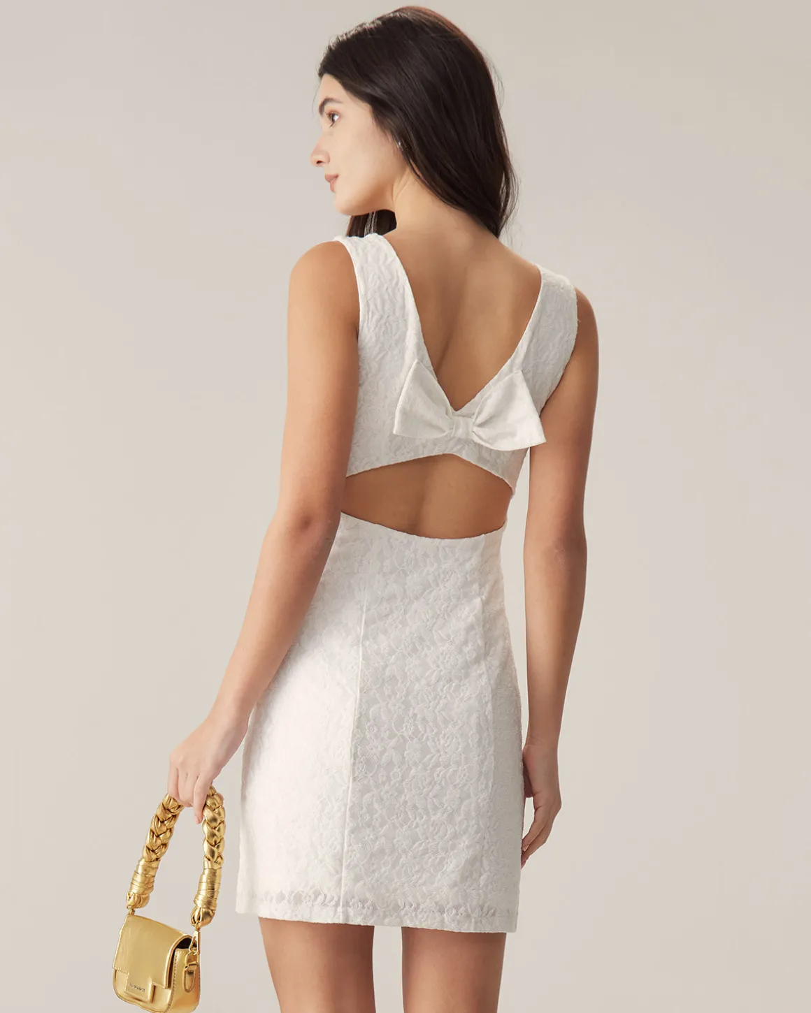 White Lace Backless Mini Dress