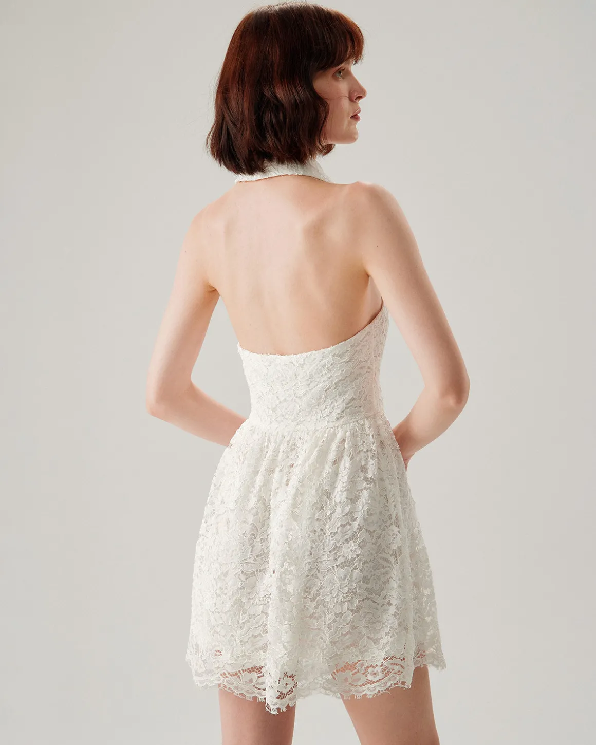 White Lace Collared Sleeveless Mini Dress