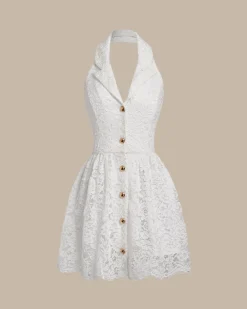 White Lace Collared Sleeveless Mini Dress
