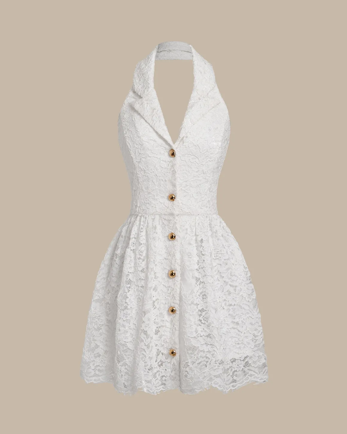 White Lace Collared Sleeveless Mini Dress