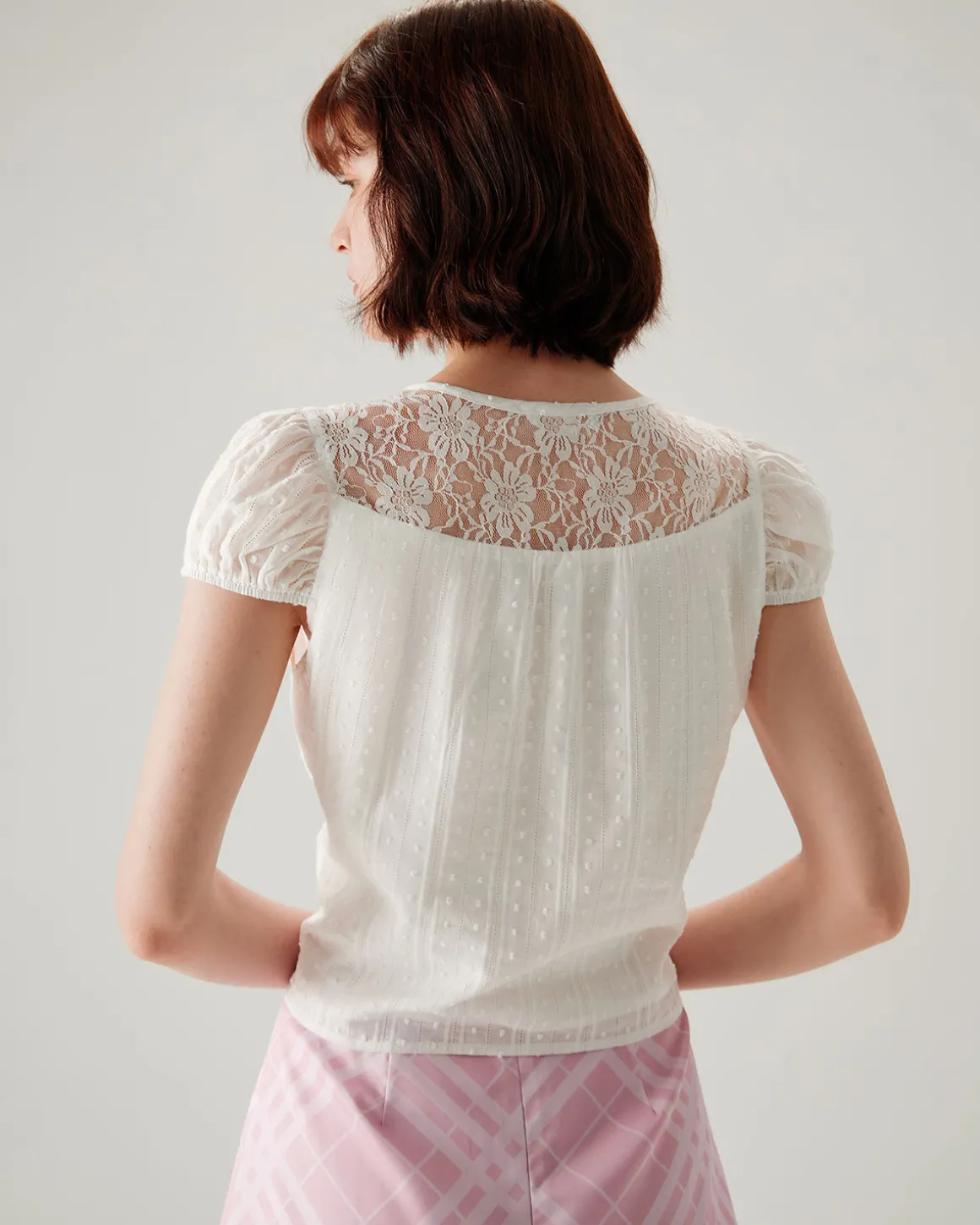 White Lace Puffed Sleeve Tee