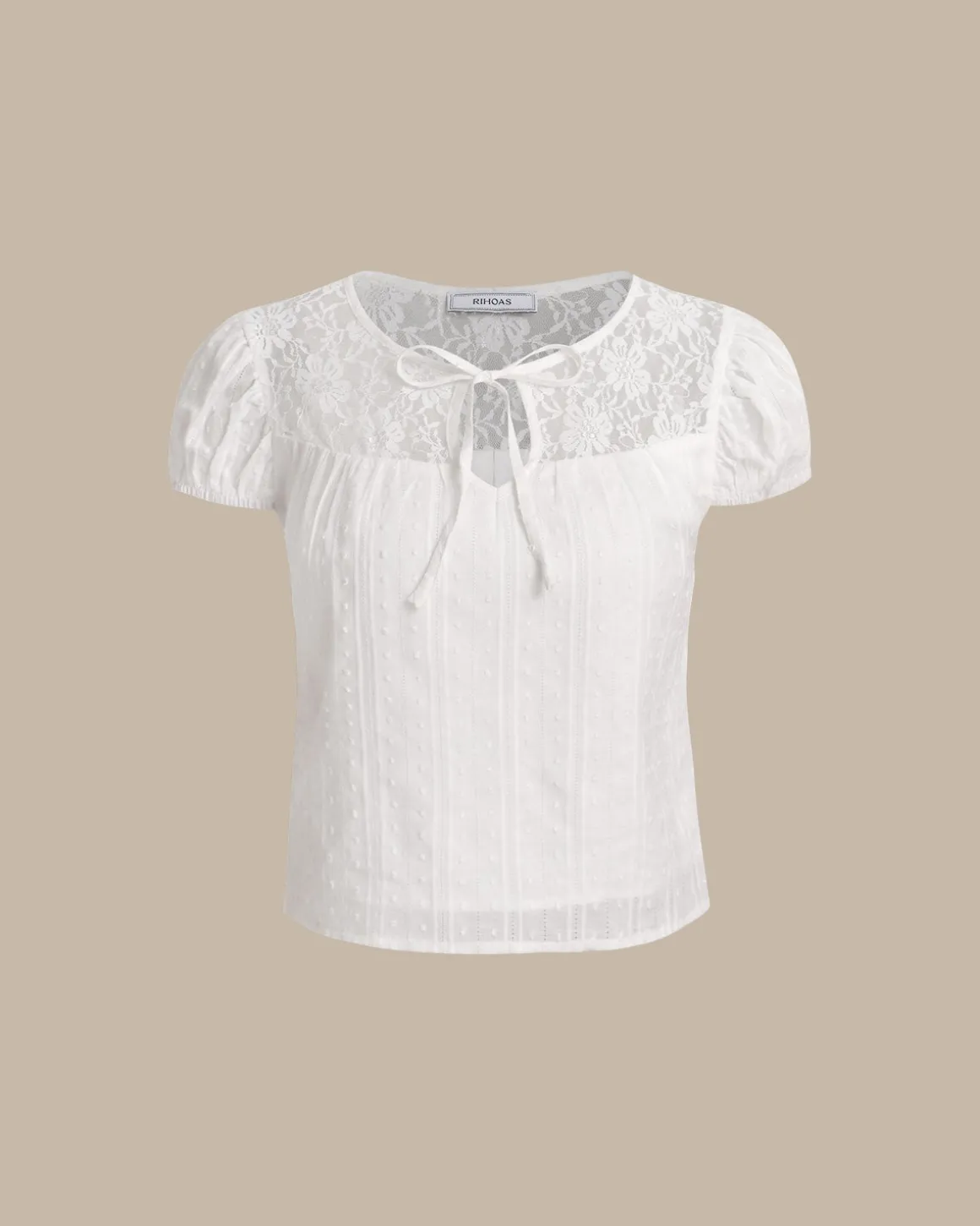 White Lace Puffed Sleeve Tee