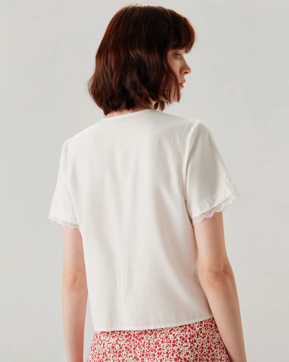 White Lace V-neck Blouse