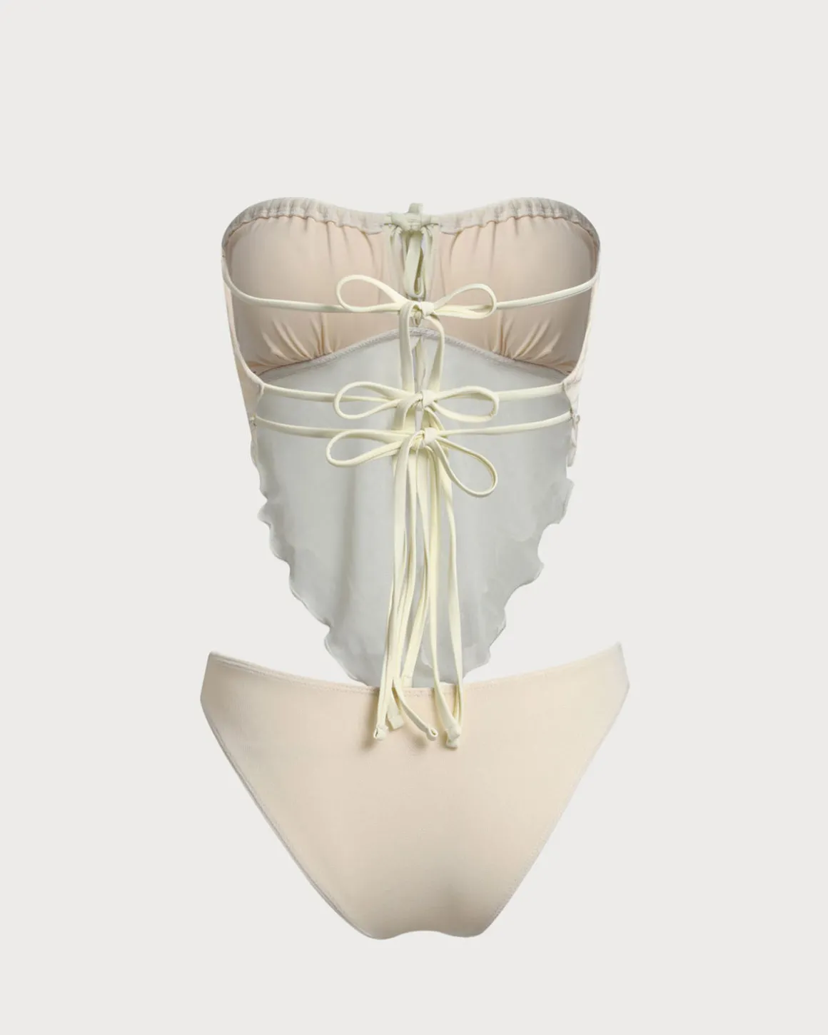 White Mesh Ruched Tankini Swimsuit