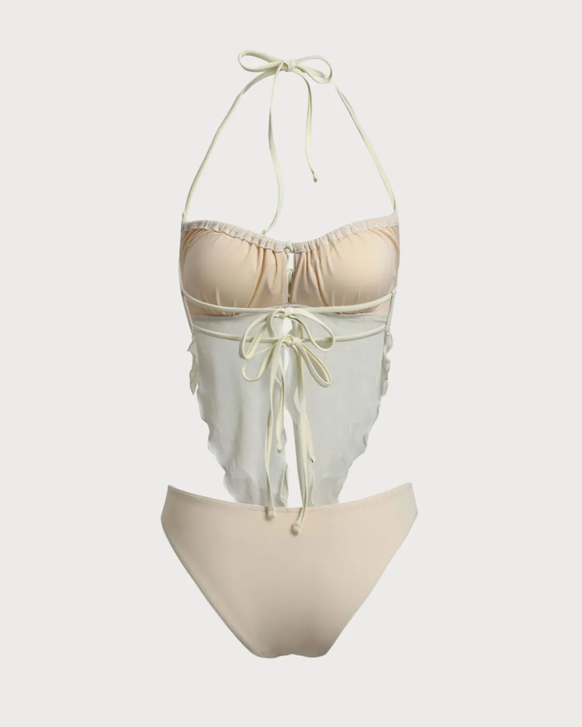 White Mesh Ruched Tankini Swimsuit