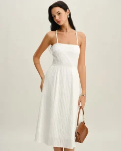 White Pocket A-Line Slip Midi Dress