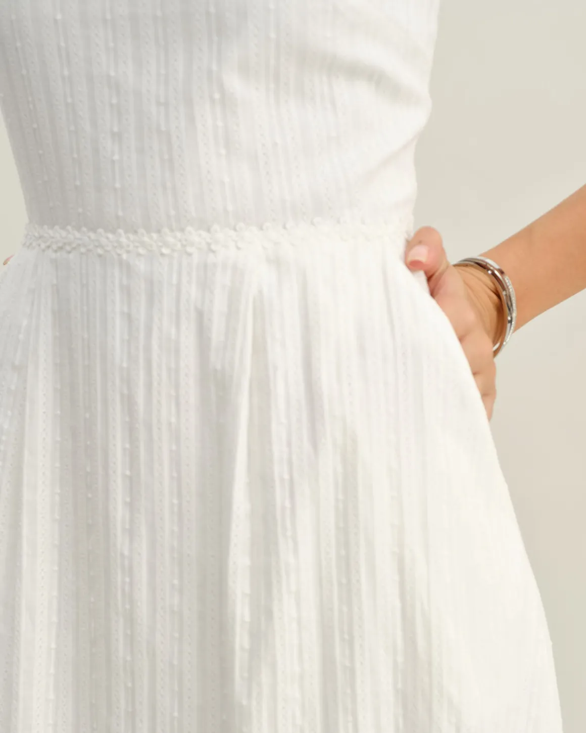 White Pocket A-Line Slip Midi Dress