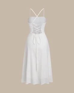 White Pocket A-Line Slip Midi Dress
