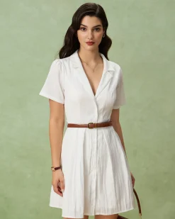 White Puffed Sleeve Button Mini Dress