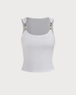 White Ribbed Knit Tank Top