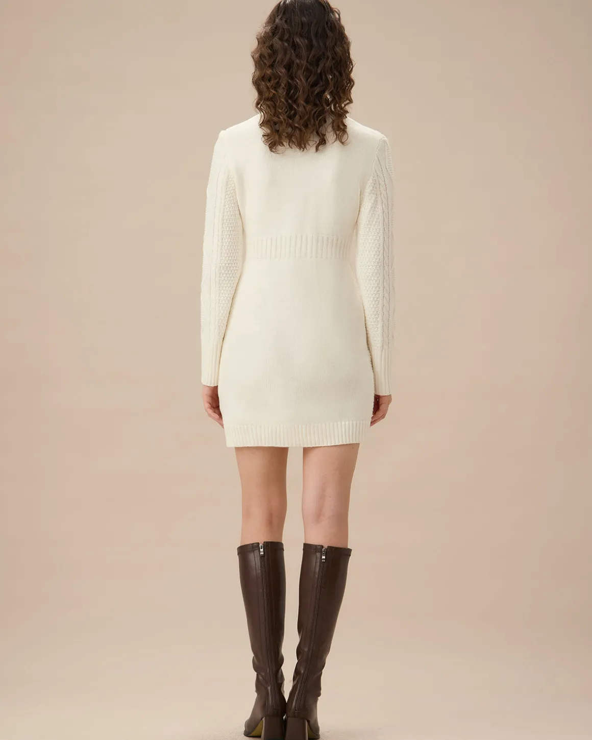 White Round Neck Bodycon Sweater Dress