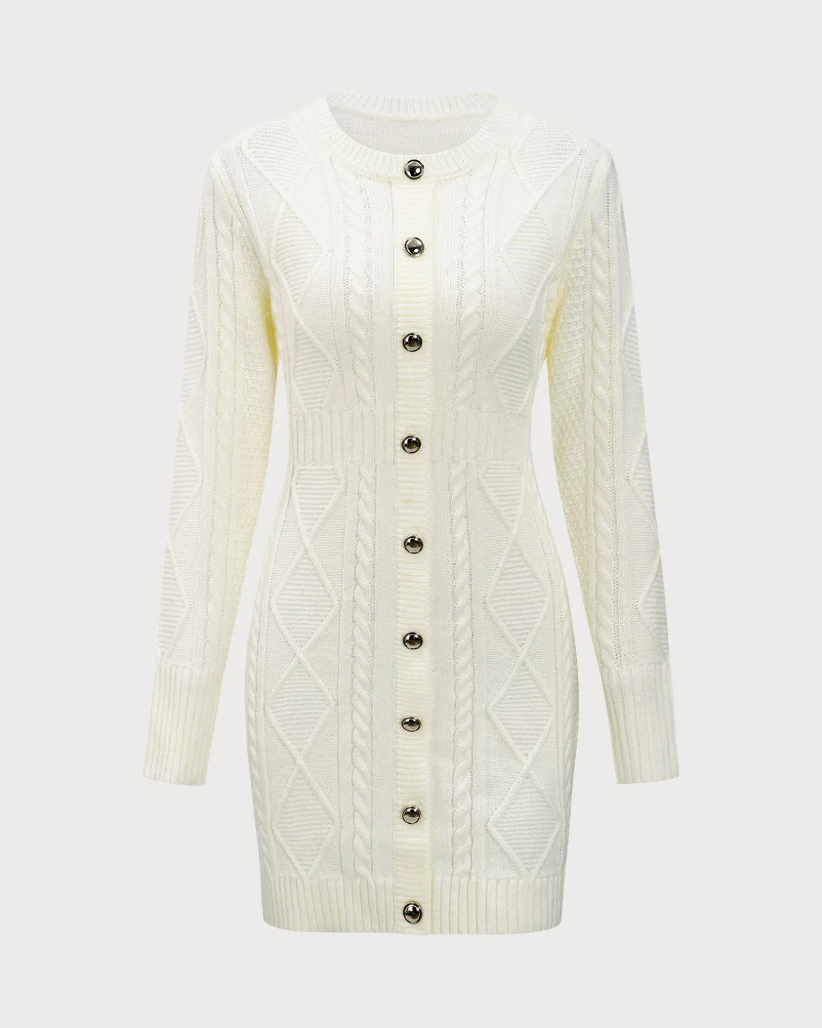 White Round Neck Bodycon Sweater Dress