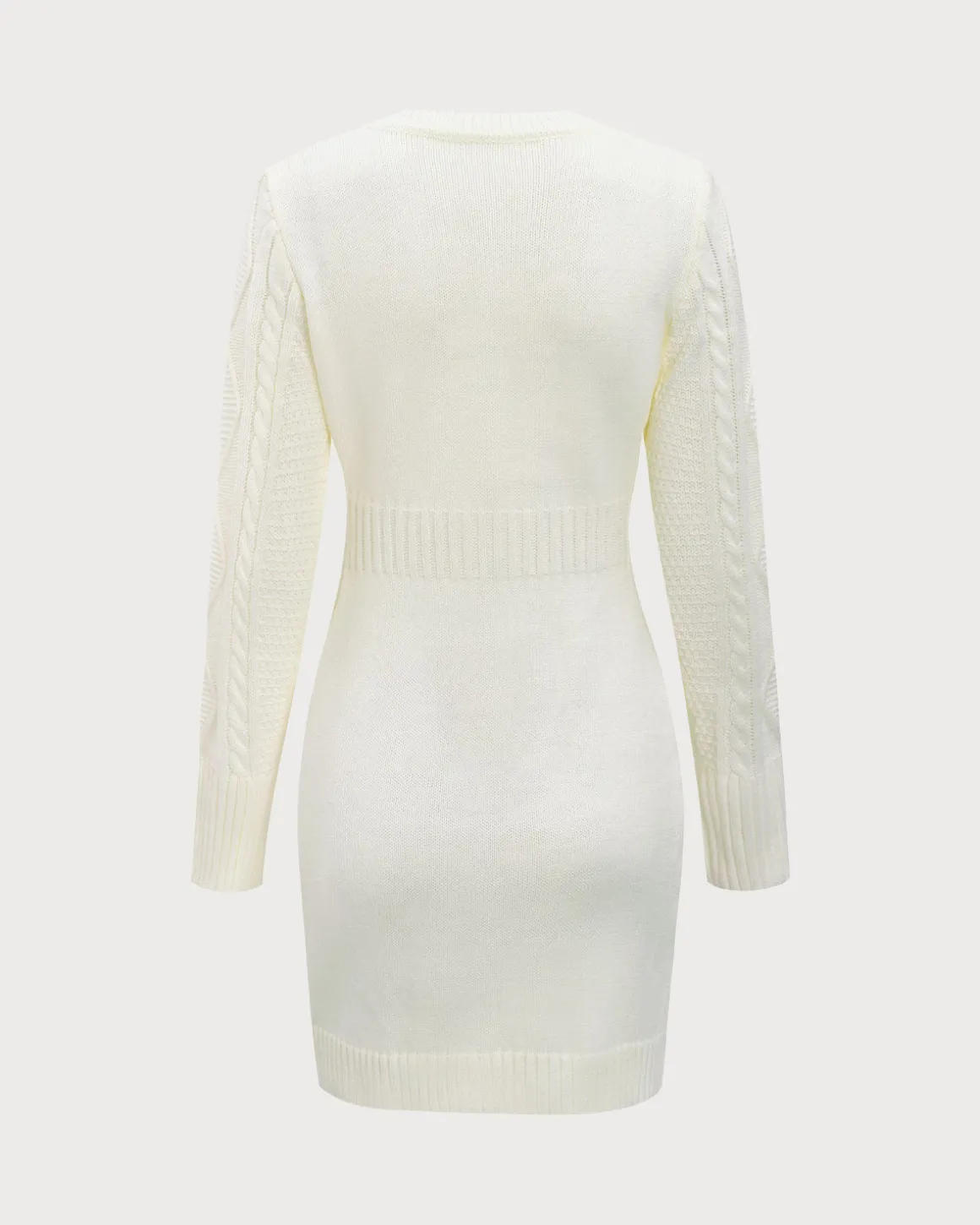 White Round Neck Bodycon Sweater Dress