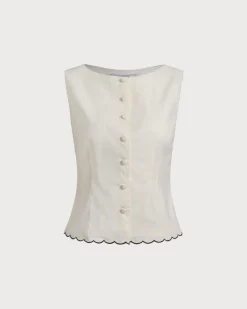 White Round Neck Button Vest