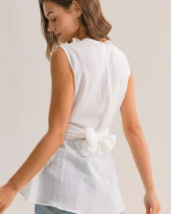 White Round Neck Tie-back Tank Top