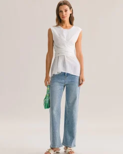 White Round Neck Tie-back Tank Top