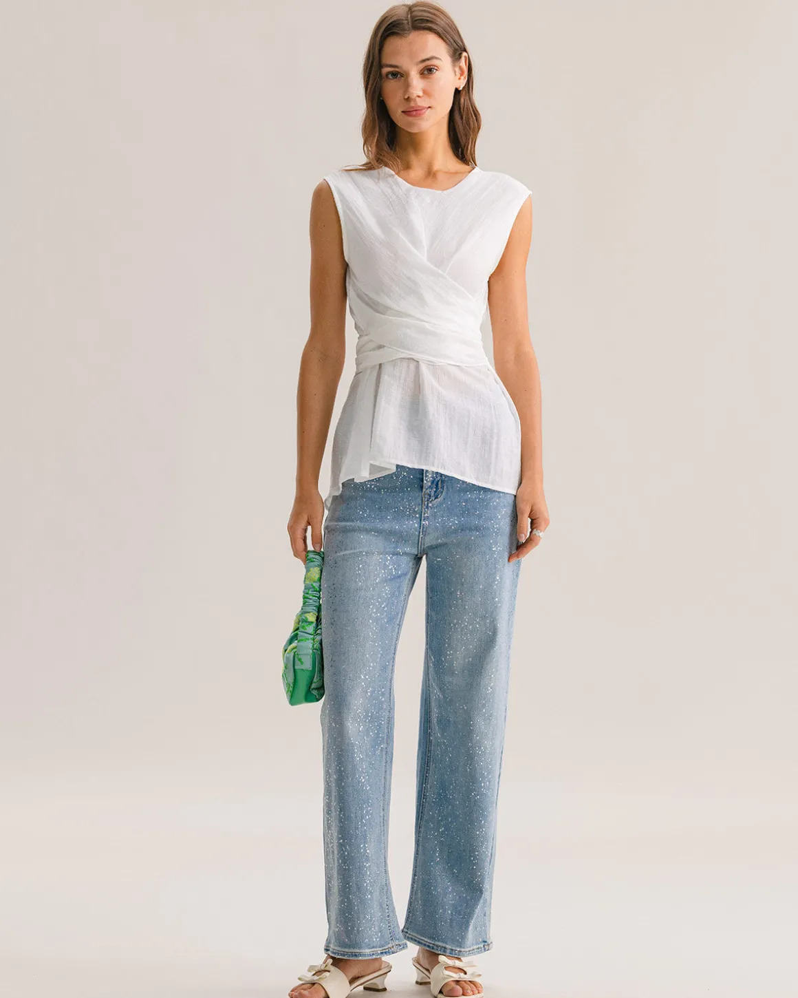 White Round Neck Tie-back Tank Top