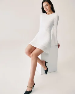 White Ruched Bell Sleeve Mini Dress