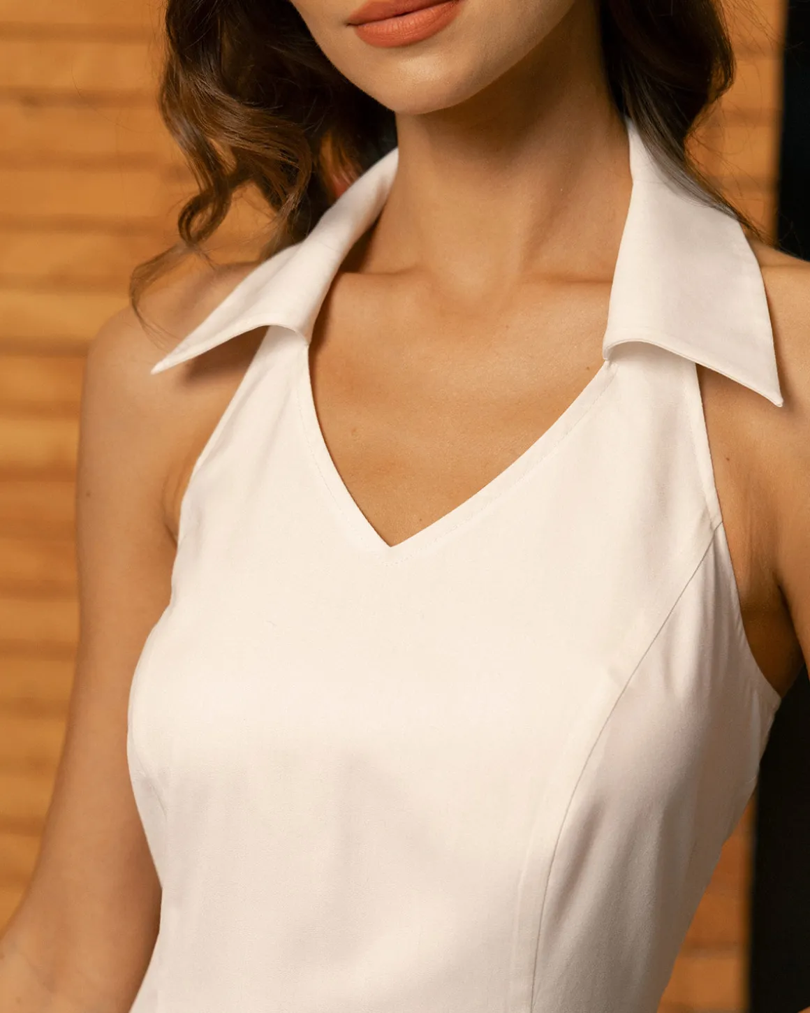 White Ruched Halter Backless Mini Dress