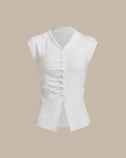 White Ruched Single Breasted Cardigan