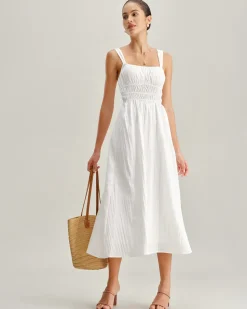 White Ruched Slip Maxi Dress