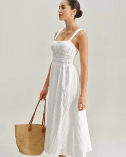 White Ruched Slip Maxi Dress